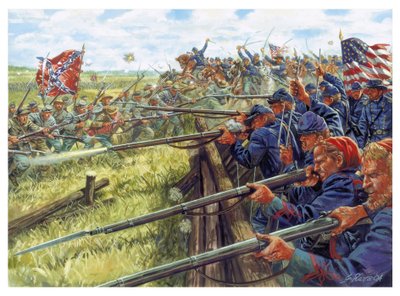 Amerikaanse Burgeroorlog: slag tussen de grijze (soldaten van de confederatie) en de blauwe (soldaten van de Unie) - Illustratie door Giuseppe Rava door Giuseppe Rava