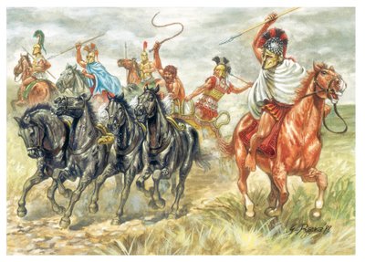 Oud Griekenland: Griekse cavaleriesoldaten en tank - Illustratie door Giuseppe Rava door Giuseppe Rava