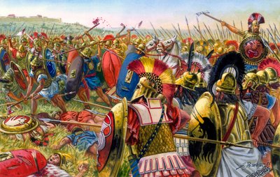 Oud Rome: Lars Porsenna, Etruskische militair aan de poorten van Rome 507 v.Chr. - Illustratie door Giuseppe Rava door Giuseppe Rava
