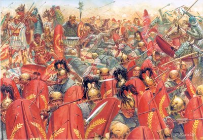 Oud Rome: de Slag bij Carrhes (of Charan) versloeg de Romeinse legioenen onder generaal Crassus, door de Parthen geleid door generaal Surena op 9 juni door Giuseppe Rava