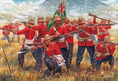 Anglo-Zulu Oorlog: soldaten van het Britse Rijk bij de Slag bij Isandhlwana in Zuid-Afrika, 22/01/1879 (Illustratie door Giuseppe Rava) door Giuseppe Rava