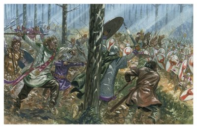 Bagaudae hinderlaag tegen een Romeinse legioen in Gallië door Giuseppe Rava