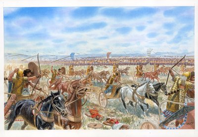 Slag bij Megiddo tussen Egyptenaren en Syro-Cananeërs door Giuseppe Rava