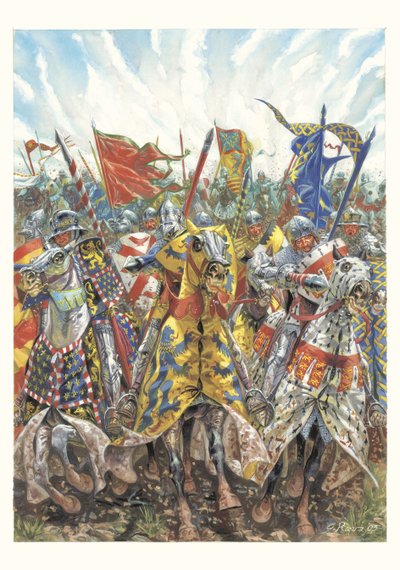 Aanval van de Franse ridders bij de Slag van Azincourt (25 oktober 1415) door Giuseppe Rava