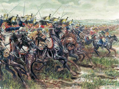 Eerste Keizerrijk (1804-1814): de aanval van de slagschepen van het Grote Leger van Napoleon I - Illustratie door Giuseppe Rava door Giuseppe Rava