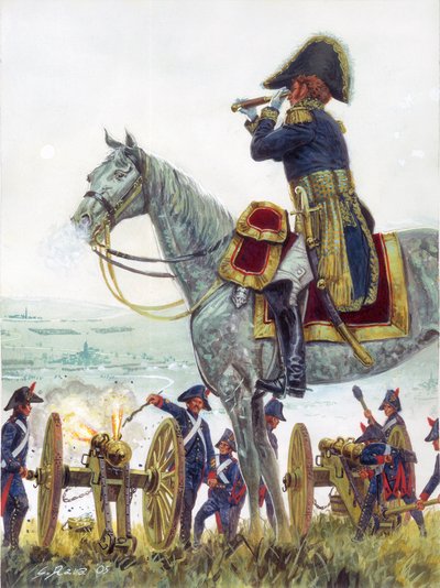 Eerste Keizerrijk: generaal Michel Marie Claparede tijdens de Slag bij Austerlitz in 1805 - Illustratie door Giuseppe Rava door Giuseppe Rava