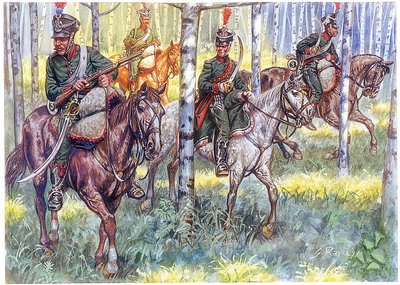 Eerste Keizerrijk: Ruiterjagers van het Grote Leger van Napoleon I Patrouille - Illustratie door Giuseppe Rava door Giuseppe Rava