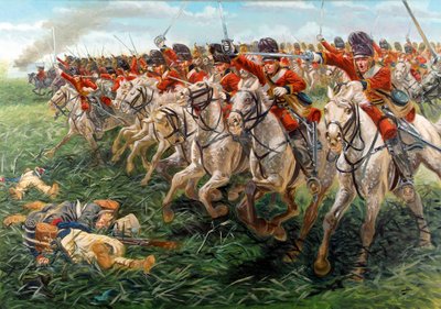 Eerste Keizerrijk: de aanval van de Royal Scots Greys, Schots Drakenregiment, bij Waterloo door Giuseppe Rava