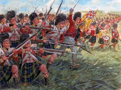 Eerste Keizerrijk: De aanval van de Schotse infanterie bij de Slag bij Waterloo door Giuseppe Rava