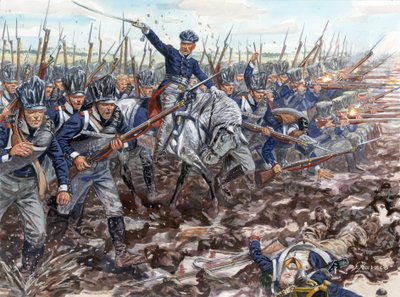 Eerste Keizerrijk: opmars van de Pruisische infanterie in 1813 - Illustratie door Giuseppe Rava door Giuseppe Rava