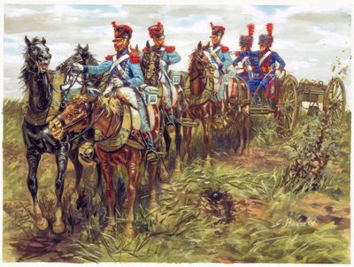 Eerste Keizerrijk: artillerie van het Grote Leger in beweging - Illustratie door Giuseppe Rava door Giuseppe Rava