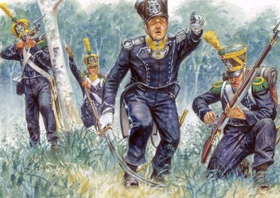 Eerste keizerrijk: lichte infanterie voltigeurs in het bos - Eerste keizerrijk: Lichte infanterie voltigeurs in het bos - Illustratie door Giuseppe Rava door Giuseppe Rava