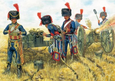 Eerste Keizerrijk: soldaten van de artillerie van de Keizerlijke Garde van Napoleon I bij de Slag bij Waterloo 18/06/1815 (Illustratie door Giuseppe Rava) door Giuseppe Rava