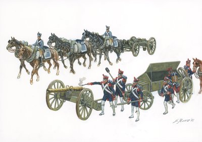 Eerste Keizerrijk: het Gribeauval artilleriesysteem door Jean Baptiste de Gribeauval (1715-1789) die de artillerie reorganiseerde onder Lodewijk XV - Illustratie door Gius door Giuseppe Rava