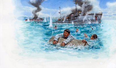Frans-Thaise Oorlog (1940-1941): zeeslag tussen het leger van Thailand van Generaal Plaek Pibulsonggram genaamd Phibun en het Franse leger van de regering van Vichy in Indochina - Illustratie door Giuseppe Rava door Giuseppe Rava