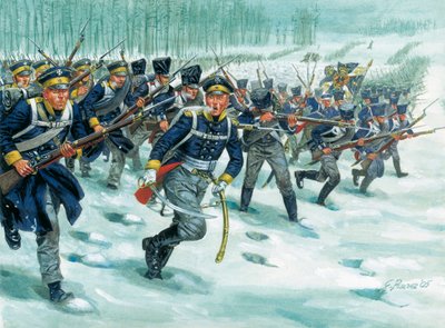 Landwehr van de Pruisische infanterie in de sneeuw door Giuseppe Rava