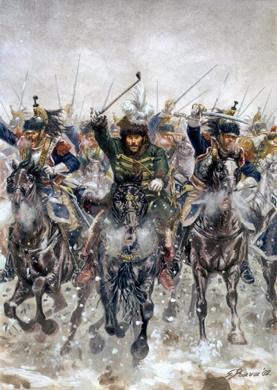 Pruisen en Polen Campagne: Joachim Murat (1767-1815) aan het hoofd van de cavalerie bij de Slag bij Eylau op 8 februari door Giuseppe Rava