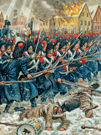 Pruisische Campagne: de wapens in de arm - Grenadiers van de Keizerlijke Garde bij de Slag bij Eylau op 8/02/1807 door Giuseppe Rava