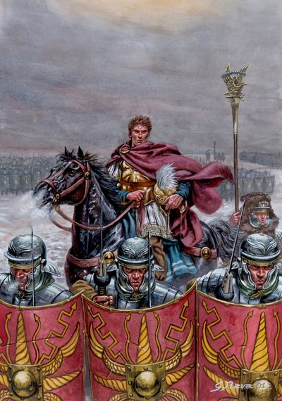 Romeinse Oudheid: Romeins leger bij de Muur van Hadrianus in Schotland, 2e eeuw na Chr. (Illustratie door Giuseppe Rava) door Giuseppe Rava