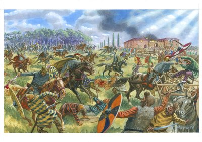 Romeinse cavalerie vecht tegen het Frankische leger door Giuseppe Rava