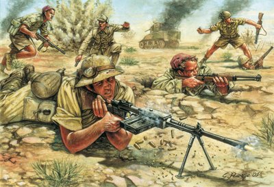 Tweede Wereldoorlog: Italiaanse leger soldaten (infanterie en bersaglieri) in Libië tijdens de Italiaanse bezetting tussen 1934 en 1943 door Giuseppe Rava