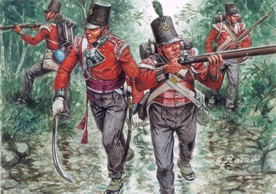 Soldaten van de Britse Infanterie Patrouilleren rond 1810 door Giuseppe Rava