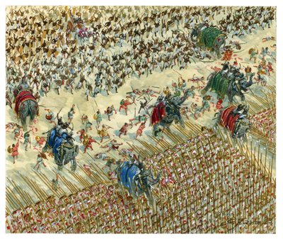 De Slag bij de Hydaspes: Alexander en Porus vechten in 327 v.Chr. door Giuseppe Rava