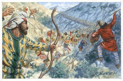 De Tienduizend (de kracht van huursoldaten) voornamelijk Grieks en in dienst van Cyrus de Jongere om de troon van het Perzische Rijk Artaxerxes II te veroveren door Giuseppe Rava