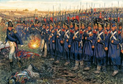 De aanval van de Midden Garde tegen het centrum van Wellington bij de slag bij Waterloo op 18 juni 1815 door Giuseppe Rava