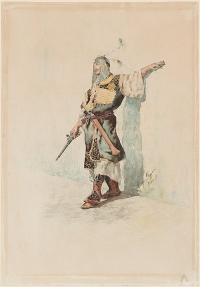 Een Moorse Soldaat voor een Zonovergoten Muur door Giuseppe Signorini