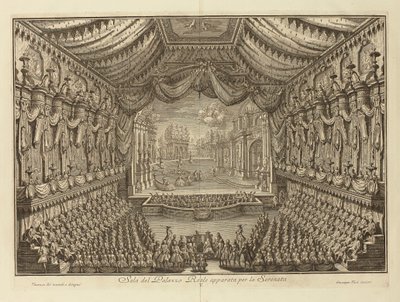 De uitvoering van La Serenata in het Koninklijk Paleis van Napels door Giuseppe Vasi
