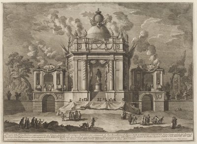 Een Tempel Gewijd aan Aesculapius, voor het "Chinea" Festival door Giuseppe Vasi after Giuseppe Palazzi