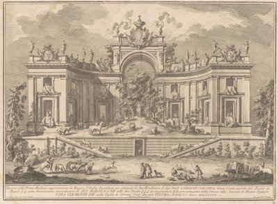 De Prima Macchina voor de Chinea van 1766: Het Paleis van Orpheus door Giuseppe Vasi, after Giuseppe Palazzi, after Paolo Posi