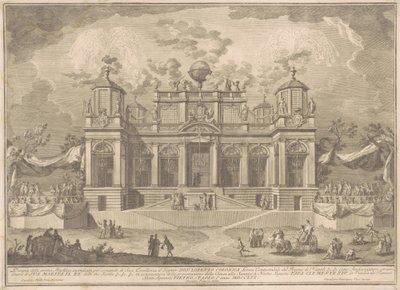 De Prima Macchina voor de Chinea van 1770: Een Romeins gebouw voor handel door Giuseppe Vasi, after Giuseppe Palazzi, after Paolo Posi
