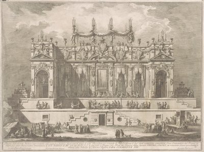 De Seconda Macchina voor de Chinea van 1764: Een Prachtige Galerij Verlicht in de Nacht door Giuseppe Vasi, after Giuseppe Palazzi, after Paolo Posi