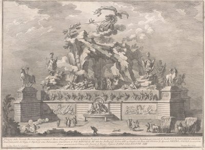 De Tweede Macchina voor de Chinea van 1767: De Etna met de Smidse van Vulcanus door Giuseppe Vasi, after Giuseppe Palazzi, after Paolo Posi