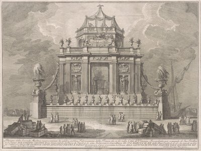 De Seconda Macchina voor de Chinea van 1773: De bereiding van Theriac in Venetië door Giuseppe Vasi, after Giuseppe Palazzi, after Paolo Posi
