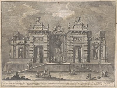 De Tweede Macchina voor de Chinea van 1774: Een Villa met Oude Monumenten en een Spel van "Giostra" door Giuseppe Vasi, after Giuseppe Palazzi, after Paolo Posi