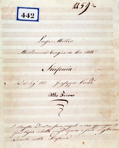 Eerste pagina van de partituur van de symfonie van Luisa Miller, opera door Giuseppe Verdi door Giuseppe Verdi