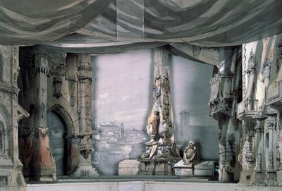 Plein voor de Kathedraal van Valladolid, Act III, Scene IV, decorontwerp voor Don Carlos door Giuseppe Verdi door Giuseppe Verdi