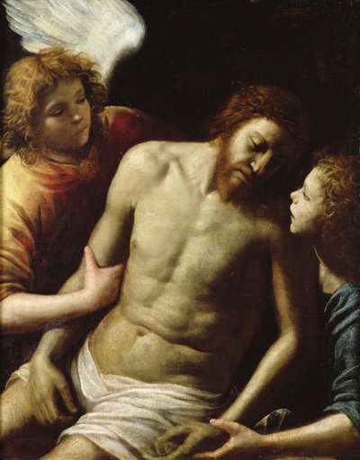 De dode Christus ondersteund door twee engelen, ca. 1628 door Giuseppe Vermiglio