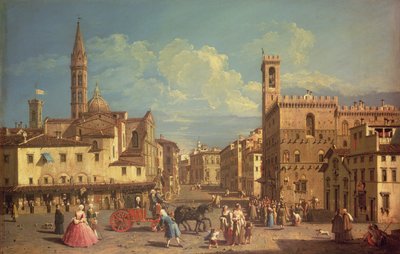 De Badia Fiorentina en het Palazzo Del Podesta op het Piazza di San Firenze, ca. 1754 door Giuseppe Zocchi