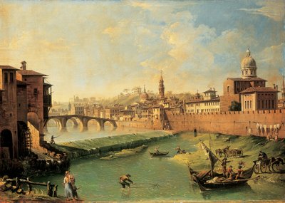 Zicht op de Arno en de Ponte Alla Carraia door Giuseppe Zocchi