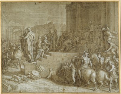 De legende van zeven koningen die eer betonen aan een paus door Giuseppe della Porta Salviati