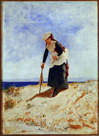 Een vrouw op het zand door Giuseppe or Joseph de Nittis