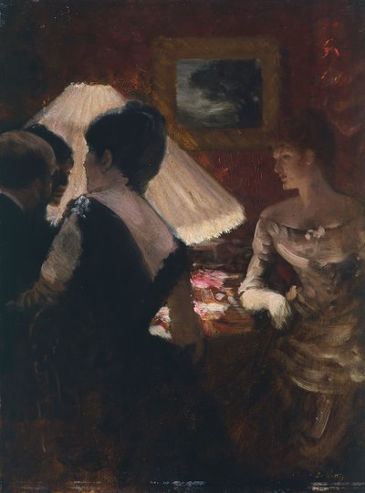 Rond de lampenkap door Giuseppe or Joseph de Nittis