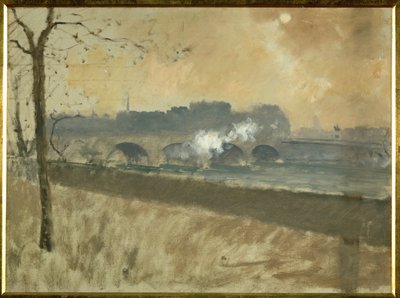 Brug over de Seine (olieverf op doek) door Giuseppe or Joseph de Nittis