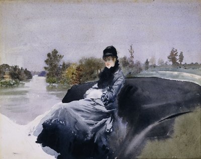 Dame in een Koets; Signora in Vettura door Giuseppe or Joseph de Nittis
