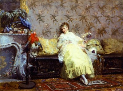 Dame met papegaaien, ca. 1869, door Giuseppe de Nittis door Giuseppe or Joseph de Nittis
