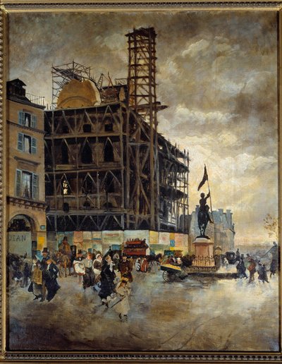 Place de Pyramides, bouw van het Marsan-paviljoen (Parijs) in 1880 door Giuseppe or Joseph de Nittis